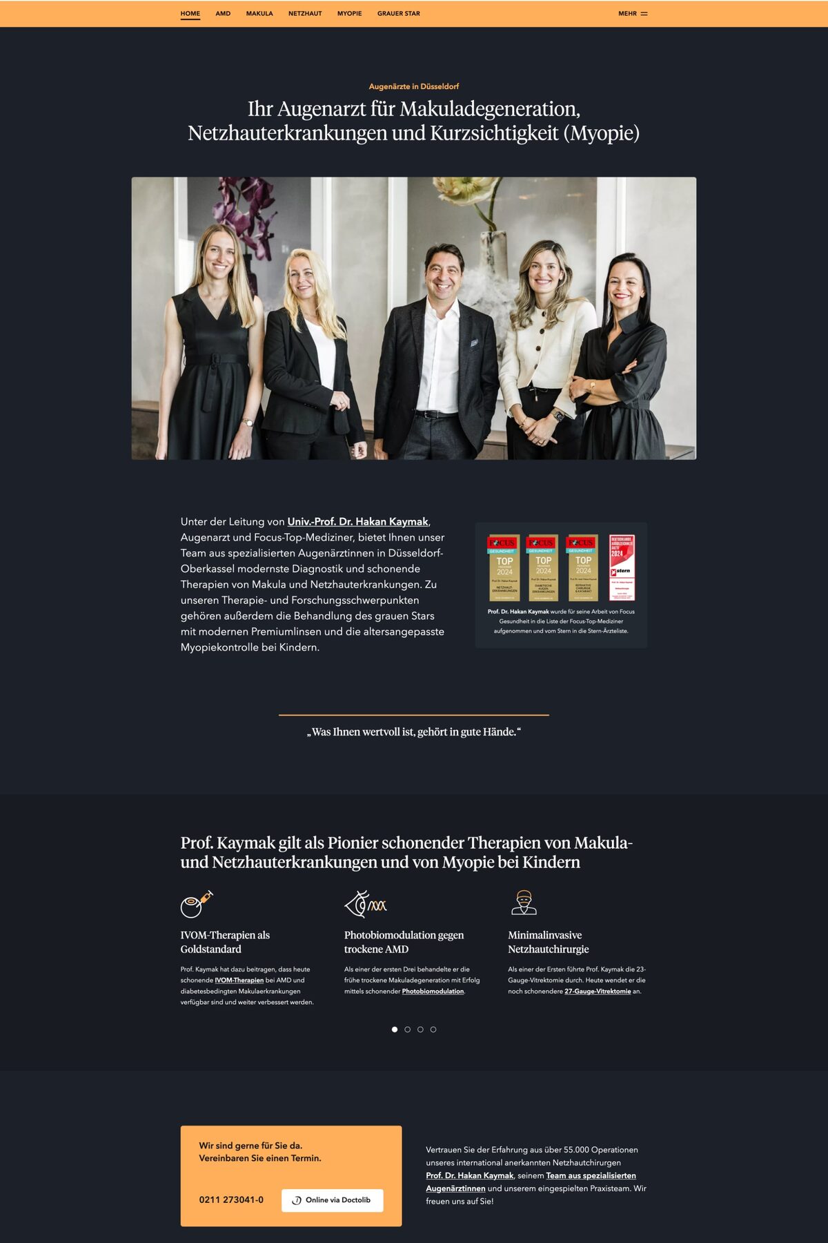 Screenshot der Startseite der neuen Website des Makula-Netzhaut-Zentrums